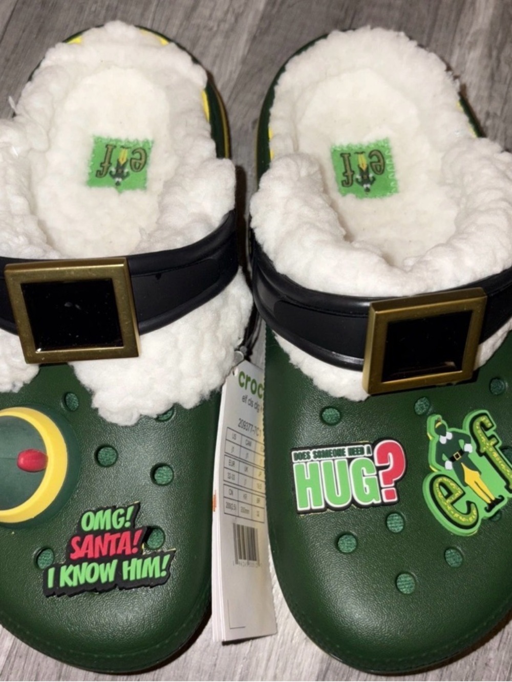 CROCS Kids Green Elf Holiday Fuzzy Lined Clogs